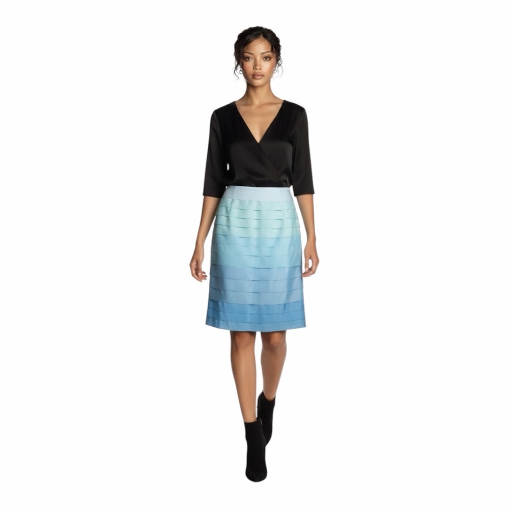 J. McLaughlin Blue Ombre Sadie Layered Ribbon Knee-Length Skirt Sz. 6 - Picture 4 of 4